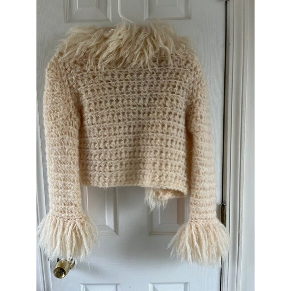 Vintage 1978 Handmade Natural Wool Crocheted Jacket Made In France Fringe XS - Picture 9 of 10